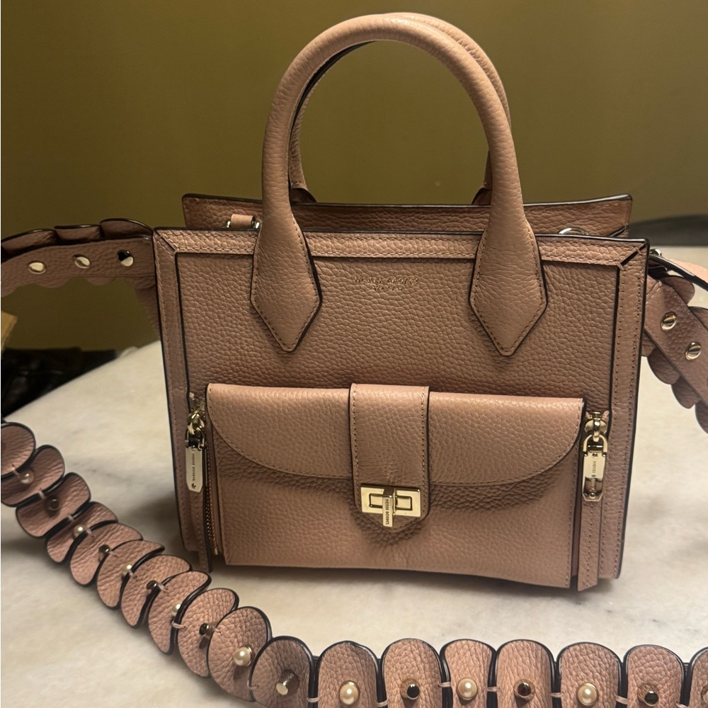Henri Bendel Light Pink Handbag with Pearl Crossbody Strap